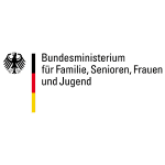 Logo eines Unternehmens mit dezenten Farben und einem stilisierten Bild von Deutschland im Hintergrund.
